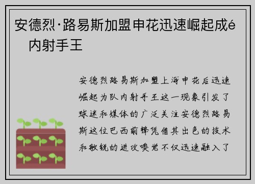 安德烈·路易斯加盟申花迅速崛起成队内射手王